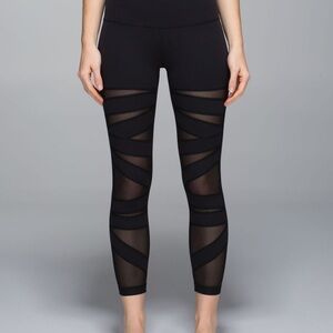 Lululemon- NAVY Luon Highwaisted Tech Mesh Criss Cross Leggings